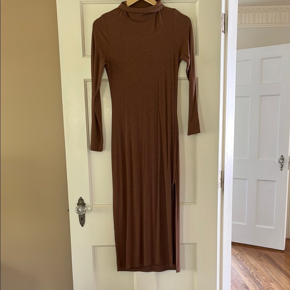 Brown Sweater Long Sleeve Dress